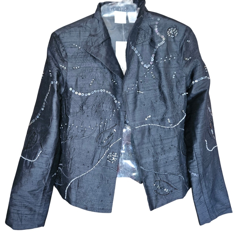 Bleu Bayou Black Silk Beaded Sequin Evening Jacket Blazer Women Small NWT 372B
